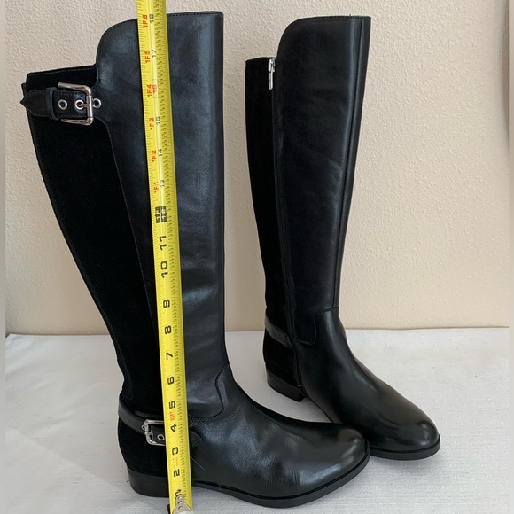 NWOT MARC FISHER Black Leather/Suede Dual Buckle Knee High Boots Woman’s 8W - Picture 12 of 16